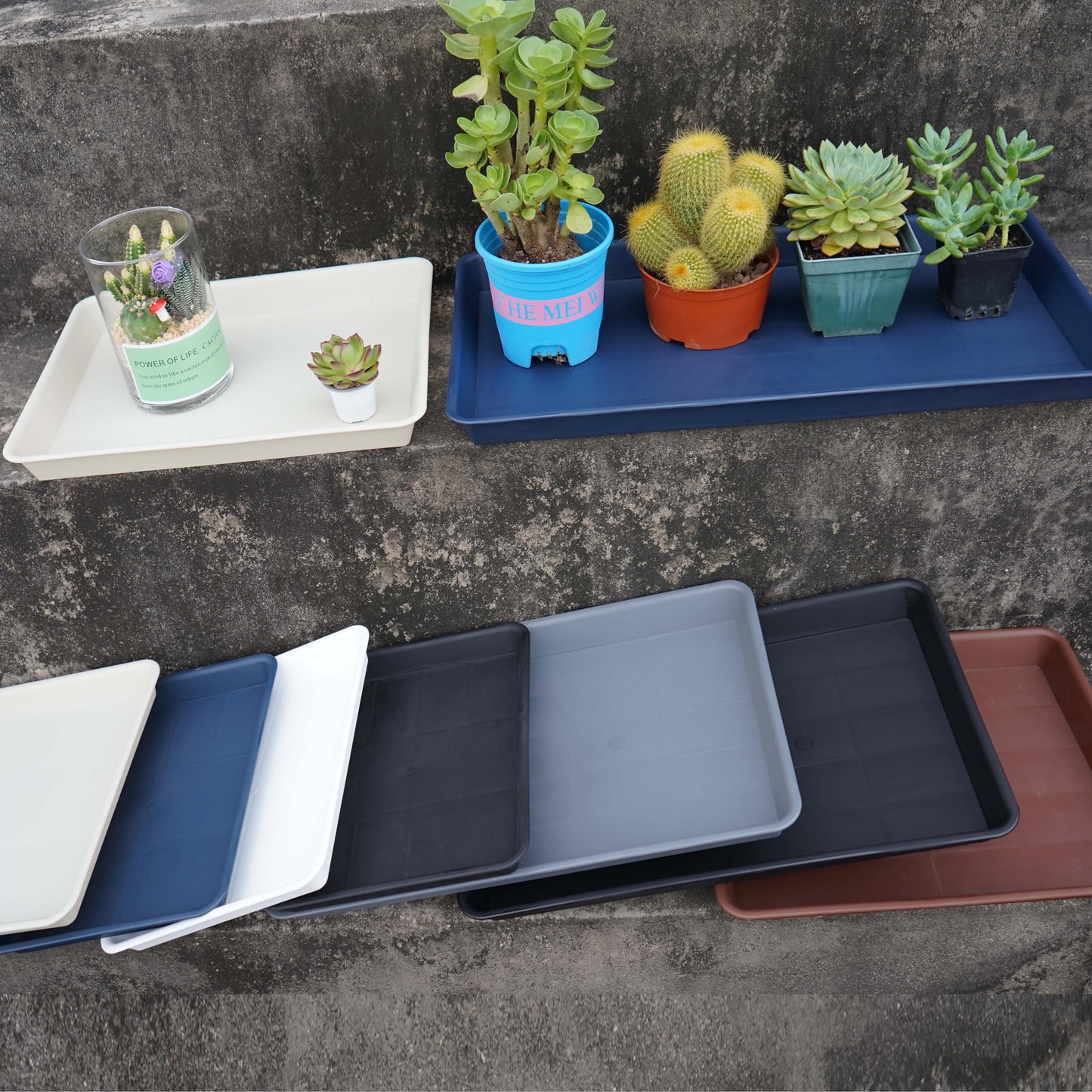 VUWEZ Plant Saucer Growing Tray, Seed Starter Tray Rectangular, Heavy Sturdy Plastic Plant Drainage Saucers, Plant Drip Trays for Pots, Seed Starter Growing Trays (11 x 9 inch, 2 Pack)