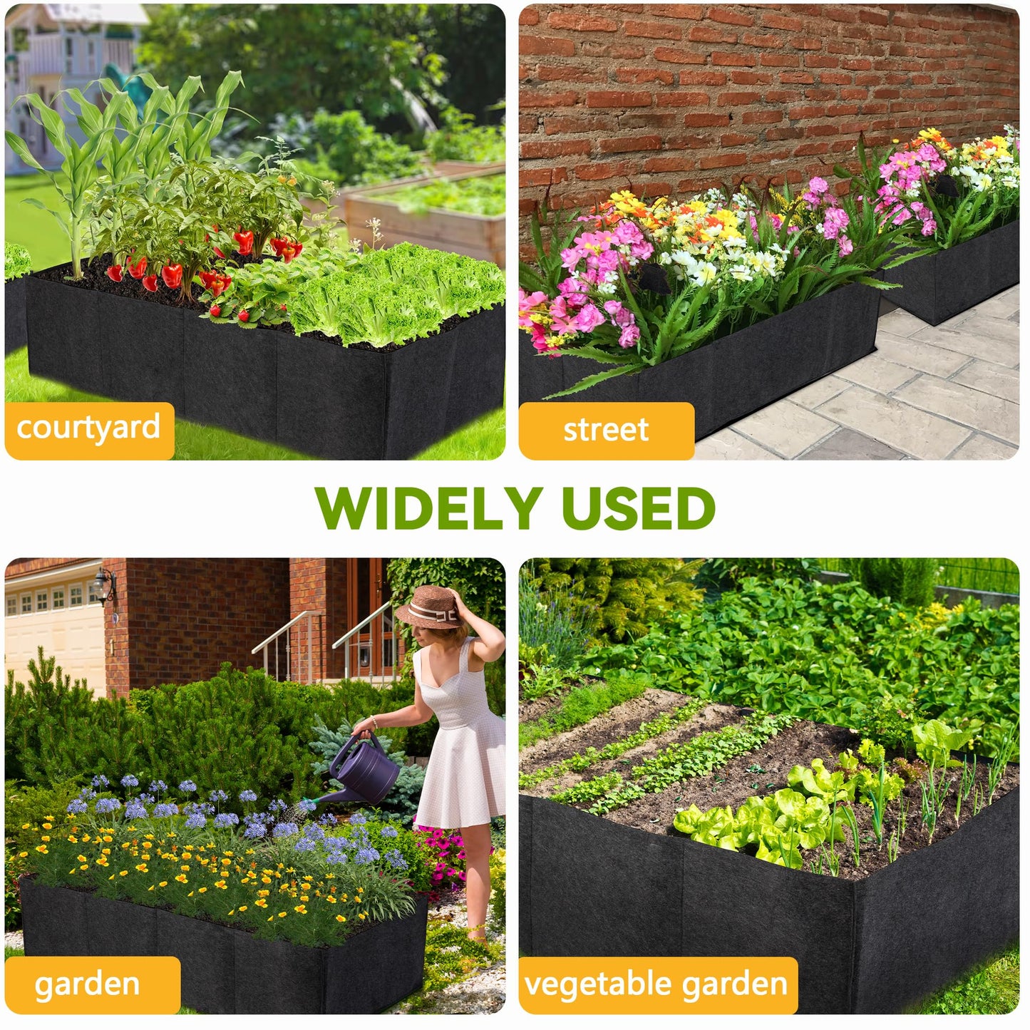 FVOTNW 3-Pack 1 Grids Fabric 7 Gallon Grow Bags, 1x1x1ft Thickened 400G Nonwoven Fabric Raised Garden Beds with Handles - Indoor Outdoor Planters for Vegetables, Herbs, Flowers