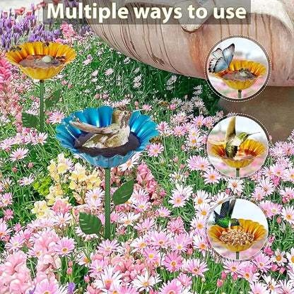 Large Bee Watering Station, 2 Pack Small Bird Bath for Outside, Metal Butterfly Feeders Bowl with 5.32'' Flower Design Bee Bath for Garden Decor