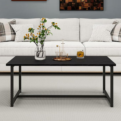 35.4" Rectangular Coffee Table for Living Room, Modern Industrial Style Coffee Table Center Table with Metal Frame for Small Space, Apartment, Office, Easy Assembly, Black