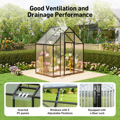 6x4FT Greenhouse with Hygrometer, Heavy Duty Aluminum Frame Polycarbonate Green House with Vent Window, Waterproof Windproof Warm Plant Greenhouses for Backyard Garden Vegetables Flowers Herbs Growing