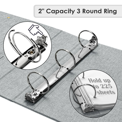 EYROZILL 3 Ring Binder 2 Inch, Binder for Letter Size (11" x 8.5") with 5 Tab Dividers, File Folder Labels and Low Profile Clipboards, Light Grey