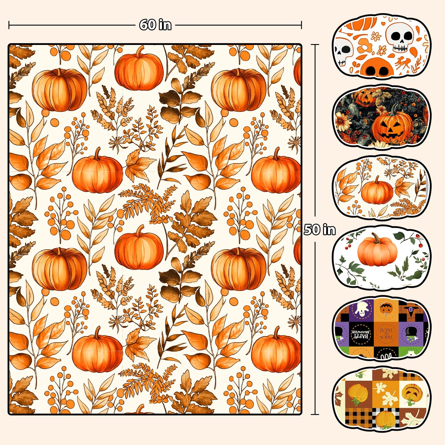 ROMROL Halloween Throw Blanket, Fall Throw Blankets, Fuzzy Fluffy Cozy Soft Throws, Pumpkin Leaves, Fleece Flannel Plush Blanket Halloween Fall Decor for Couch Bed Sofa (50" x 60")