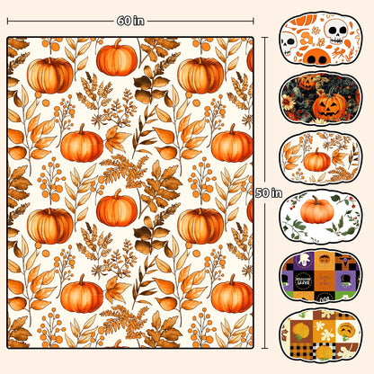 ROMROL Halloween Throw Blanket, Fall Throw Blankets, Fuzzy Fluffy Cozy Soft Throws, Pumpkin Leaves, Fleece Flannel Plush Blanket Halloween Fall Decor for Couch Bed Sofa (50" x 60")