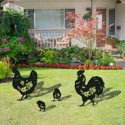 Rngmsi Metal Chicken Yard Art - 4PCS Chicken Garden Decor - Funny Garden Decorations for Yard - Cute Rooster Yard Art - Outdoor and Garden Gifts - Decorative Lawn Stakes for Men and Women