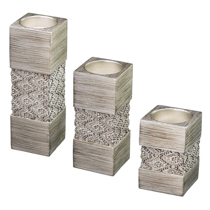 Creative Scents Dublin Silver Small Tealight Candle Holder Set of 3 - Centerpiece for Living Room and Dining Room Table Decor, Coffee Table Decor, Ideal for Fireplace, Entrance or Bathroom
