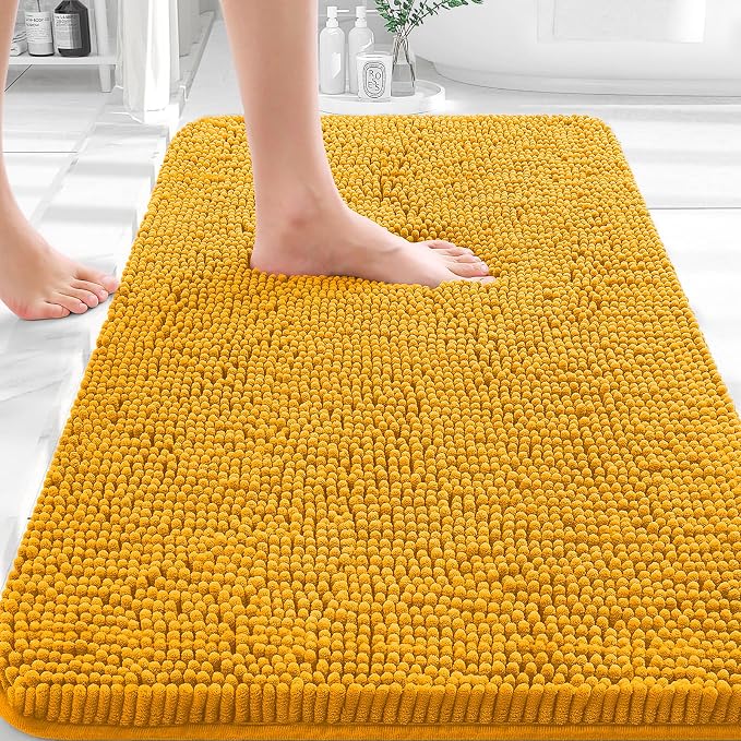 OLANLY Bathroom Rugs 35x24, Extra Soft Absorbent Chenille Bath Rugs, Rubber Backing Quick Dry, Machine Washable Bath Mats for Bathroom Floor, Tub and Shower, Home Decor Accessories, Golden Yellow