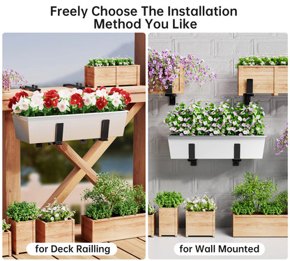 Y&M Window Box Brackets, Heavy Duty Iron Adjustable Planter Flower Box Brackets for Railings, Perfect for Balconies, Fences, and Gardens（4 Packs）