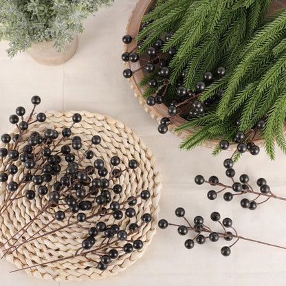 Rowfad 40 Pcs Artificial Berry Stems Branches, Halloween Black Faux Holly Berries Picks Ornaments for Christmas Tree Wreath DIY Craft Decorations Holiday Home Decor (40, Black)