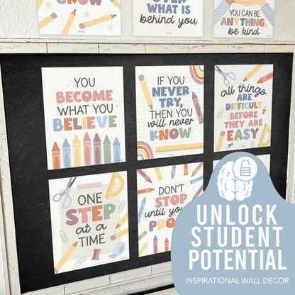 Hadley Designs Motivational Poster for Classroom Decor - 9 Growth Mindset Classroom Posters Elementary, Inspirational Wall Decor Middle School, Teacher Must Haves, Boho Bulletin Board Decorations