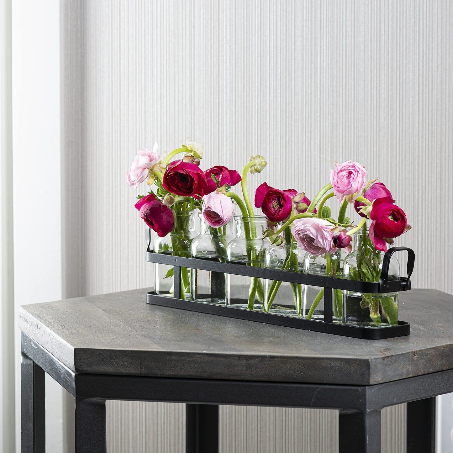 6pc Glass Flower Vase with Metal Holder, Best Vases Set for Home & Table Decor Flowers, Wedding Decorations, Kitchen, Bathroom, Bedroom, Modern Shelf Decor, Terrarium Arrangement