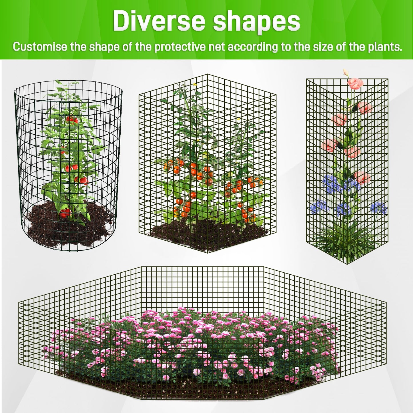 8 Pack Plant Protectors from Animals, 13.8"x 12" Wire Plant Protector, Wire Cages for Plants with Stakes and Cable Ties, Metal Plant Cages for Plants, Vegetables, Flowers