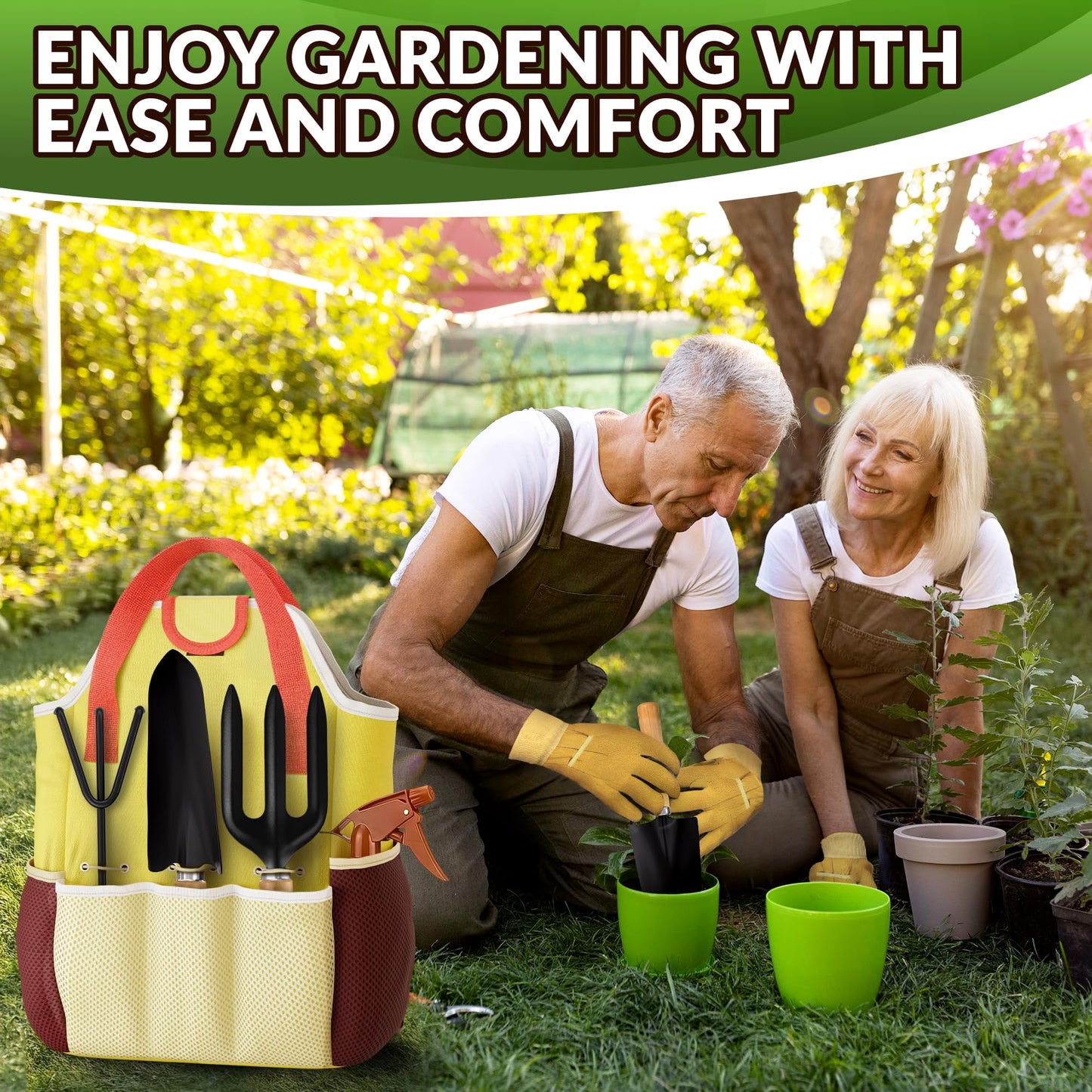 10 Pcs Gardening Tool Set for Women – All-in-One Garden Tools Set with Handy Tote Bag, Ergonomic Design & Rust-Resistant Steel – Gardening Tools for Women for Easy Garden Care & Gifts for Plant Lovers