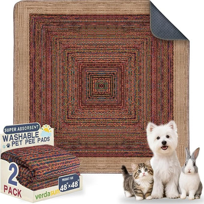 Washable Pee Pads for Dogs, Reusable Puppy Potty Training Pads, Ultra-Absorbent Thick Waterproof Leak-Proof Non-Slip Pads & Mat for Crate, Playpen, Floor, Whelping & Housebreaking , 2 Pack 48"x48"