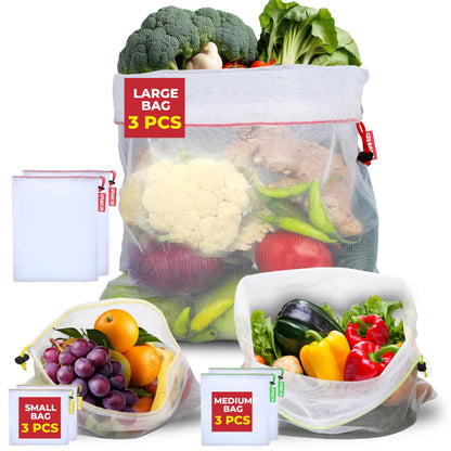 15-Pack Reusable Produce Bags – Heavy Duty Washable Mesh Grocery & Vegetable Bags with Drawstring, Eco-Friendly for Fruits, Food, Toys & Travel Storage