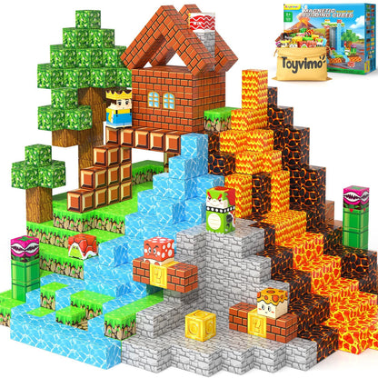 100PCS Magnetic Blocks Magnetic Building Blocks Sensory Toys for Kids Ages 3-5 6-8 8-12 Kids Game Toys for 3+ Year Old Boys & Girls, Mine Magnet World Craft 3 4 5 6 7 8 9 Year Old Boy Birthday Gift