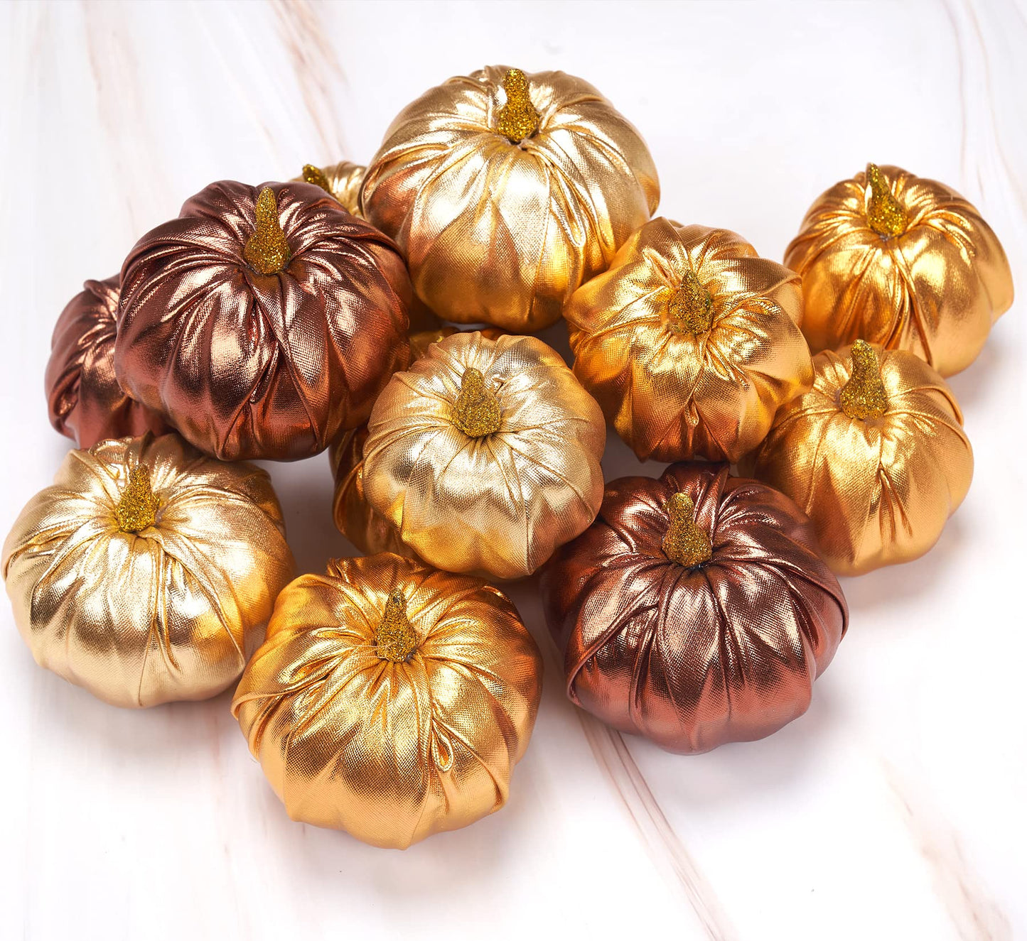 Lamris Pumpkin Decorations Fake Foam Harvest Decorative Gold Pumpkins Set of 12 Table Centerpiece Farmhouse Thanksgiving Fall Decorations for Home