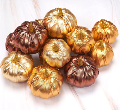 Lamris Pumpkin Decorations Fake Foam Harvest Decorative Gold Pumpkins Set of 12 Table Centerpiece Farmhouse Thanksgiving Fall Decorations for Home