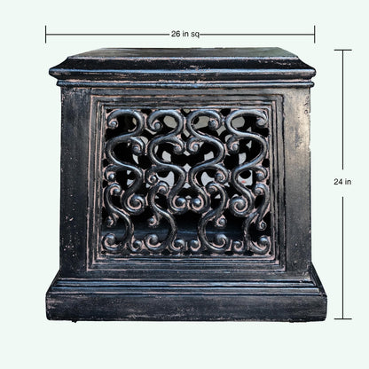 MPG Planters 26 in. Cast Stone Square Tapered Garden Pedestal in an Aged Charcoal finish
