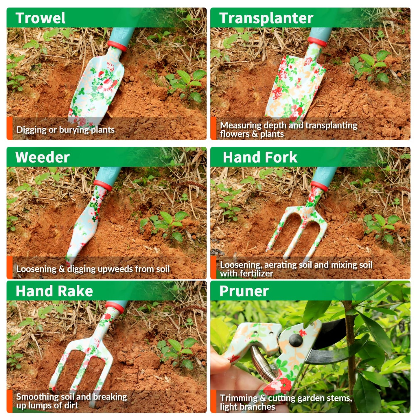 Garden Tools Set, JUMPHIGH 10 PCS Heavy Duty Gardening Tools Includes Hand Trowel Rake Weeder Pruner, Gardening Gifts for Women, Garden Kit with Tote Bag, Apron, Gloves, Kneeling Pad