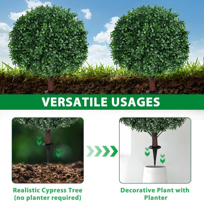 Grooy Artificial Boxwood Topiary Ball Tree with Ground Spike, Set of 2 Artificial Shrub Bushes, Fake Evergreen Tree for Porch, Artificial Plants for Outdoor Planters Indoor UV Resistant