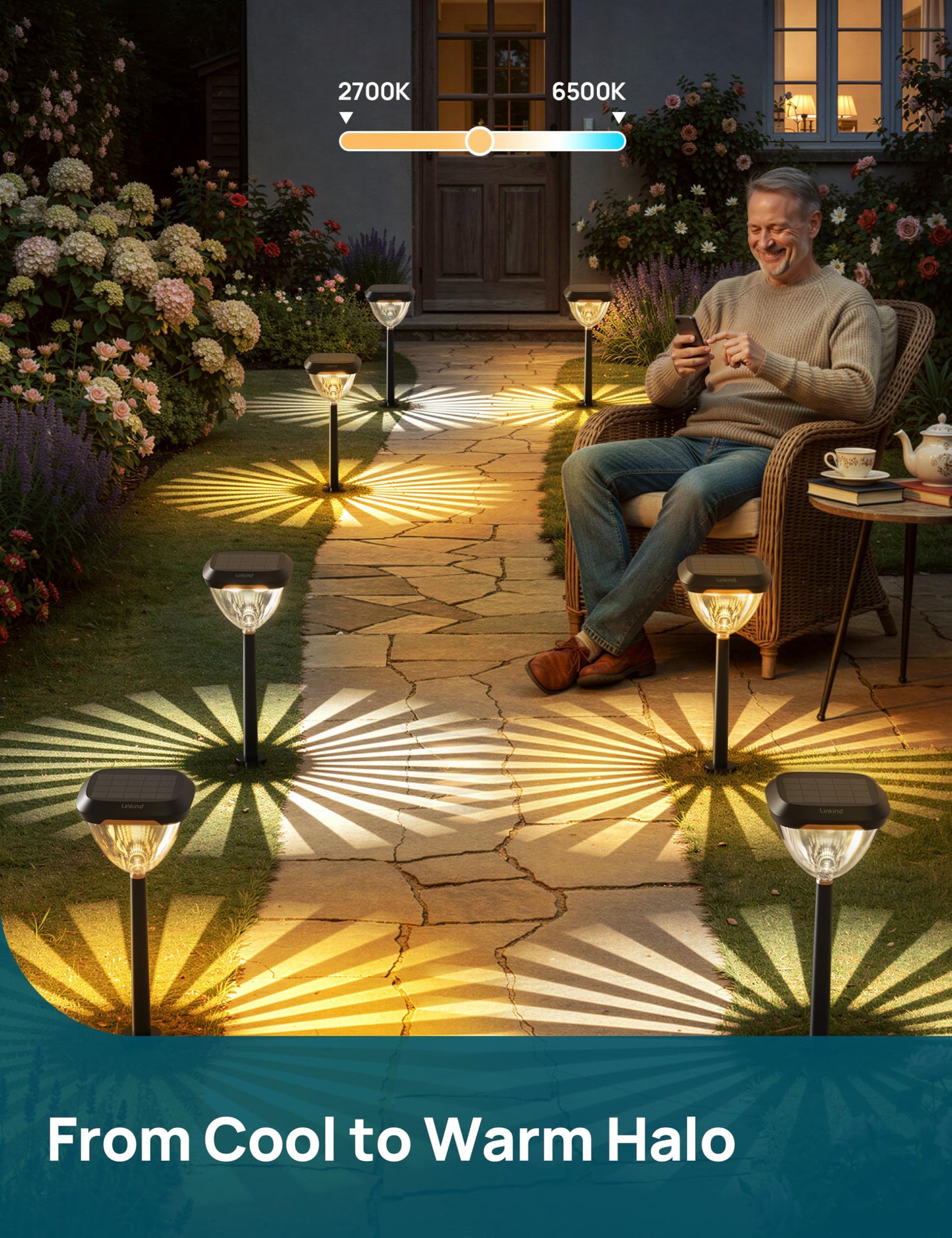 Linkind Smart Solar Pathway Lights SP6, App/Voice Control Solar Lights Outdoor Waterproof, 43+ Preset Scenes, Cool/Warm White/Color-Changing Outdoor Garden Lights for Yard, Patio, 4 Pack