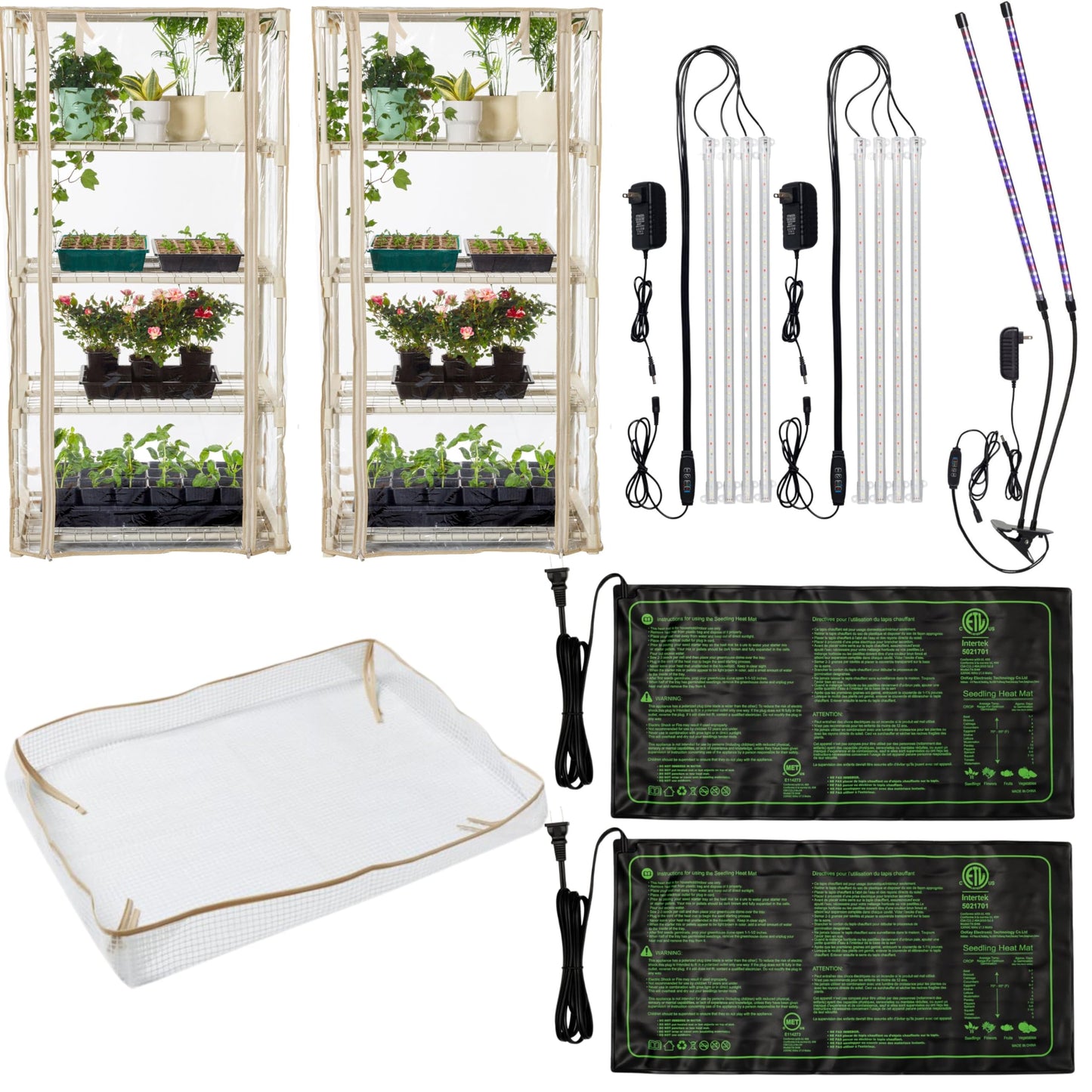 Carpathen 2 Indoor Greenhouse with Grow Lights Set - 4 Tiers 27.2" L x 19.3" W x 54" H - Mini Greenhouse with Zip PVC Cover