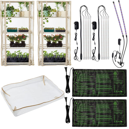 Carpathen 2 Indoor Greenhouse with Grow Lights Set - 4 Tiers 27.2" L x 19.3" W x 54" H - Mini Greenhouse with Zip PVC Cover