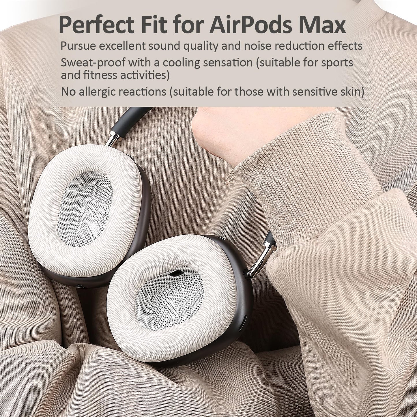 Laselan Upgraded Silicone Ear Cushions for AirPods Max Headphones 2024, Protein Leather Covered Ear Pads with Silicone & Memory Foam and Magnet (Starlight)