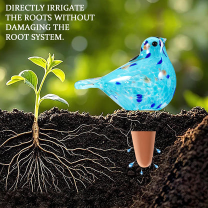 Plant Watering Globes, Bird Glass Self Watering Planter Insert - For Indoor & Outdoor Plants - Glass Plant Water Globes For Daily Use, Planter Spikes To Support Indoor & Outdoor Plant Health, Sky Bule