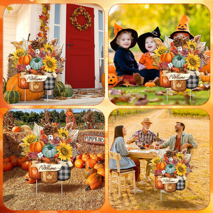 Memorywuu Metal Thanksgiving Decoration Fall Pumpkin Mason Jar Yard Sign Stake 14.2 Inch Autumn Welcome Sunflower Outdoor Yard Decor for Autumn Harvest Outside Lawn Decorations Garden Patio Walkway