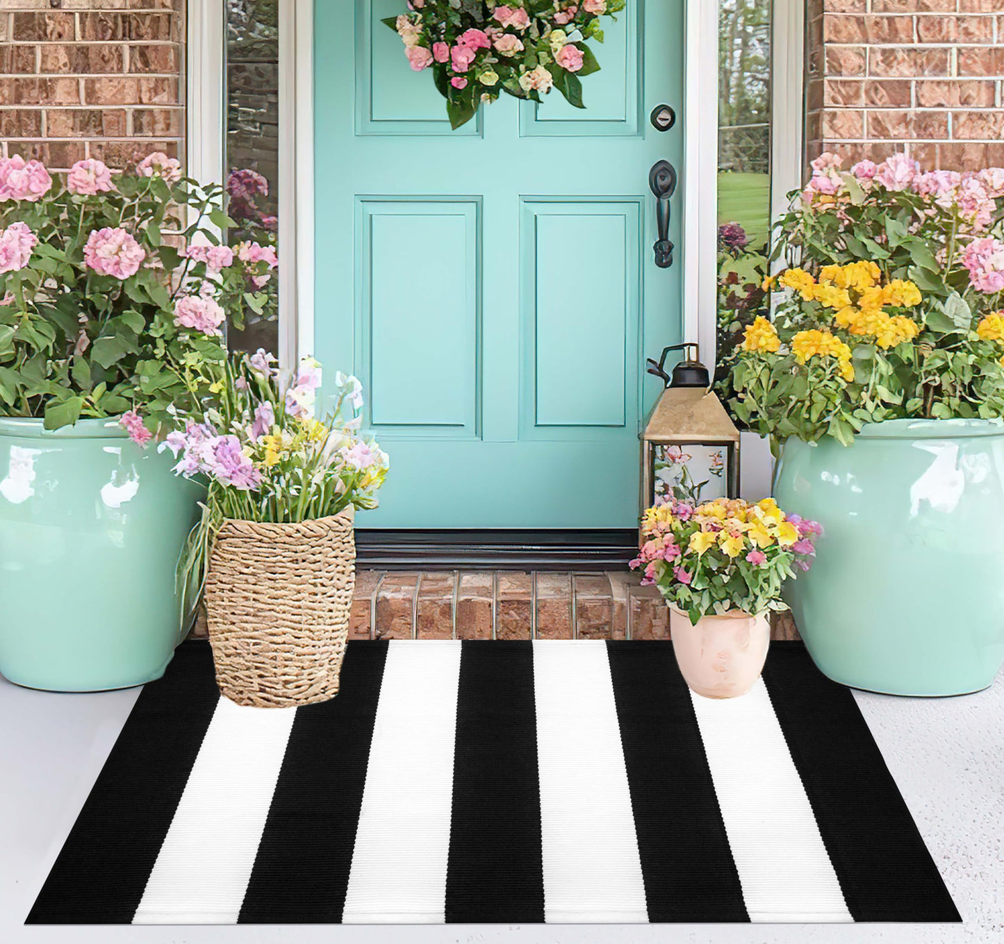 KIhipIoe Black and White Striped Rug Doormat 24"x35" Washable Front Porch Rug Farmhouse Layered Door Mats Outdoor