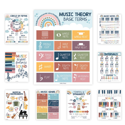 Hadley Designs 9 Music Classroom Posters – Boho Music Classroom Decor, Choir & Solfege Prints, Bulletin Board Decorations, Educational Supplies for Teachers