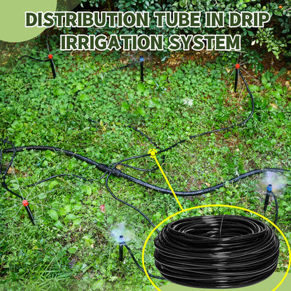 100FT 1/4 Inch Drip Irrigation kit Tubing Distribution Hose Tube for Garden Drip Irrigation System (Includes 2 Pack 6-Way Connector and 20pcs 1/4" Tee Splitters and End Plugs)