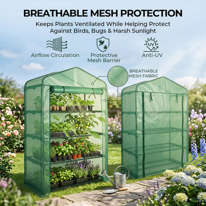 Worth Garden 50% Extra Wide Mini Greenhouse 4 Tier Portable Plant Green House 40in Wide -Sturdy Gardening Shelves with PE Cover & Roll-Up Zipper Door - Indoor & Outdoor Use - 19″W. x 40″L. x63″H.