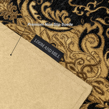 Loom and Mill Luxury Chenille Placemats Set of 4, Classic Damask Jacquard Table Place Mats for Dining Table Kitchen Halloween Holiday Banquet Decoration, Double-Layer Dining Table Mats(12"x18", Black)