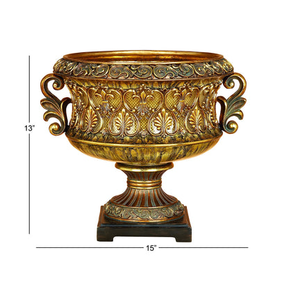 Deco 79 Polystone Decorative Decorative Bowl Ornate Decorative Container, Decorative Keepsake Box 15" x 10" x 13", Gold