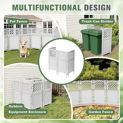 Greesum Air Conditioner Privacy Fence Screen, 4 Panels Trash Can Enclosure, 49.45" H x 22.62" W, Weather Resistant for Outdoor Pool Equipment, Garbage Bins, Grey