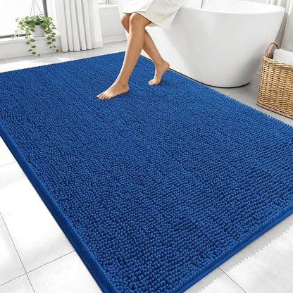 OLANLY Large Bathroom Rugs 70x46, Soft Absorbent Chenille Bath Rugs, Rubber Backing Quick Dry, Machine Washable Bath Mats for Bathroom Floor, Tub and Shower, Home Decor Accessories, Deep Navy Blue