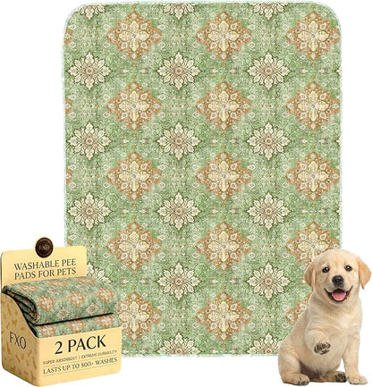Washable Pee Pads for Dogs,Great Urine Absorbent Reusable Puppy Training Pads,Waterproof,Leak-Proof & Non-Slip Potty Pads for Whelping,Crate,Playpen,Bed.(Green Floral Flat,31"x36")