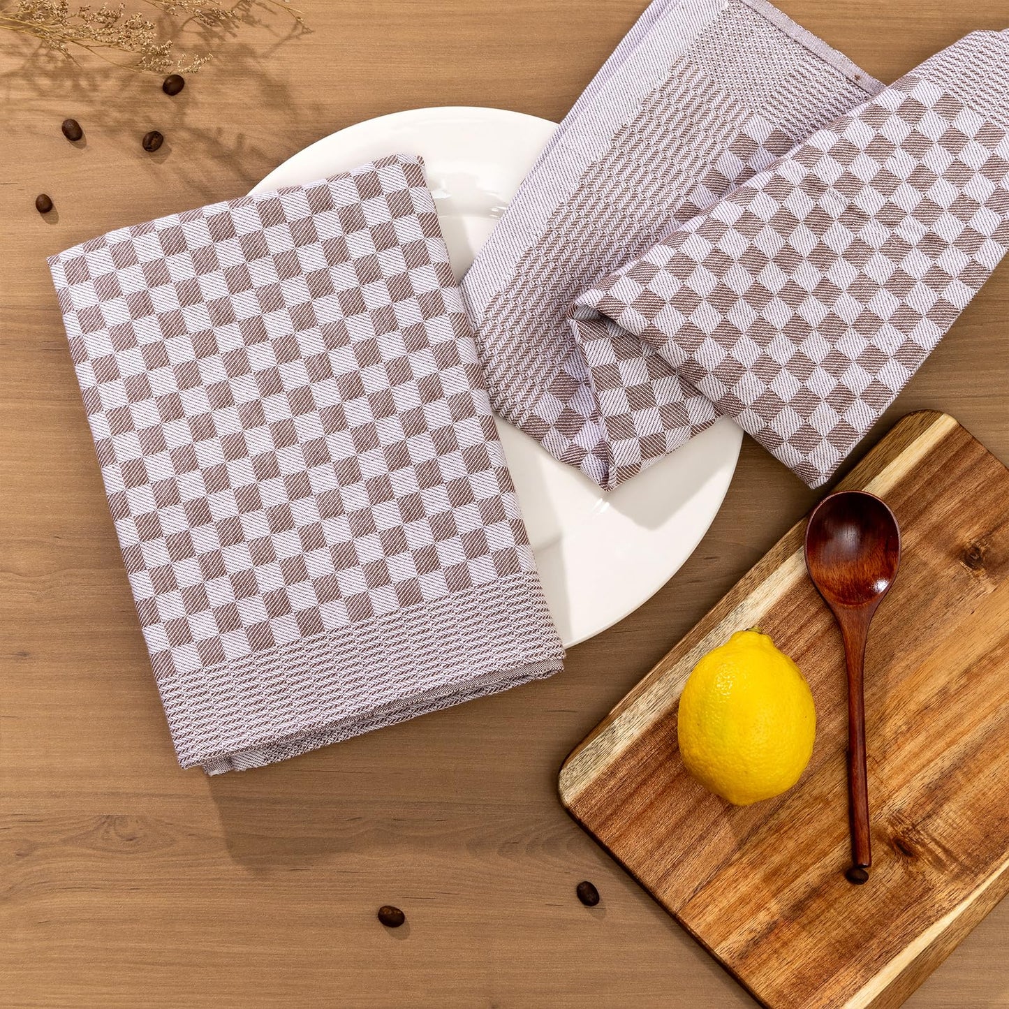 YEUZLI 6-Pack Cotton Kitchen Towels - 18 x 27.5 Inch Large Dish Cloths - Checkerboard Design Flat Weave Tea Towels - Highly Absorbent, Lint Free, Non-Shrink & Durable Commercial Grade