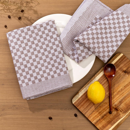 YEUZLI 6-Pack Cotton Kitchen Towels - 18 x 27.5 Inch Large Dish Cloths - Checkerboard Design Flat Weave Tea Towels - Highly Absorbent, Lint Free, Non-Shrink & Durable Commercial Grade
