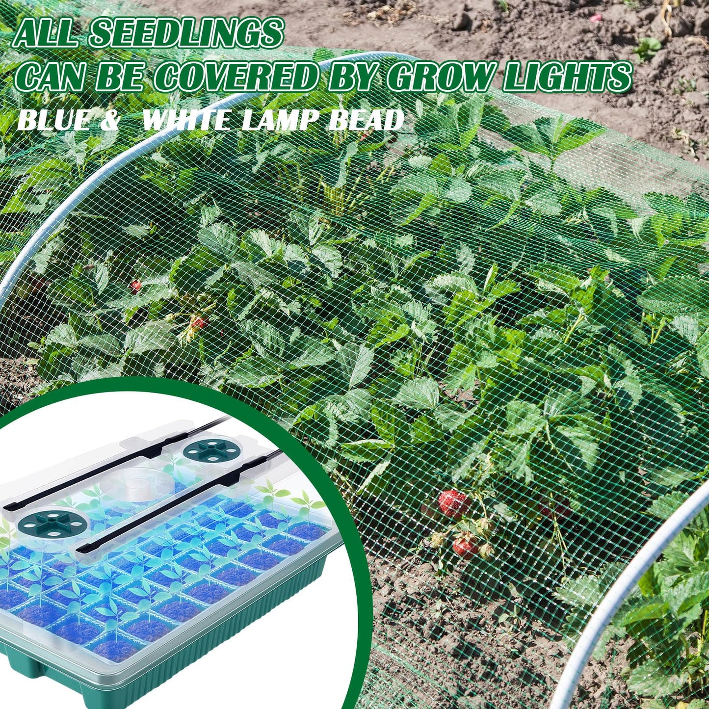 FillTouch 2 Packs 80 Cells Seed Starter Trays Kit with 4 Grow Light Seed Starter Kit Seedling Starter Trays with Humidity Dome and 80 Pcs Peat Pellet for Garden Seeds Propagation Seedlings