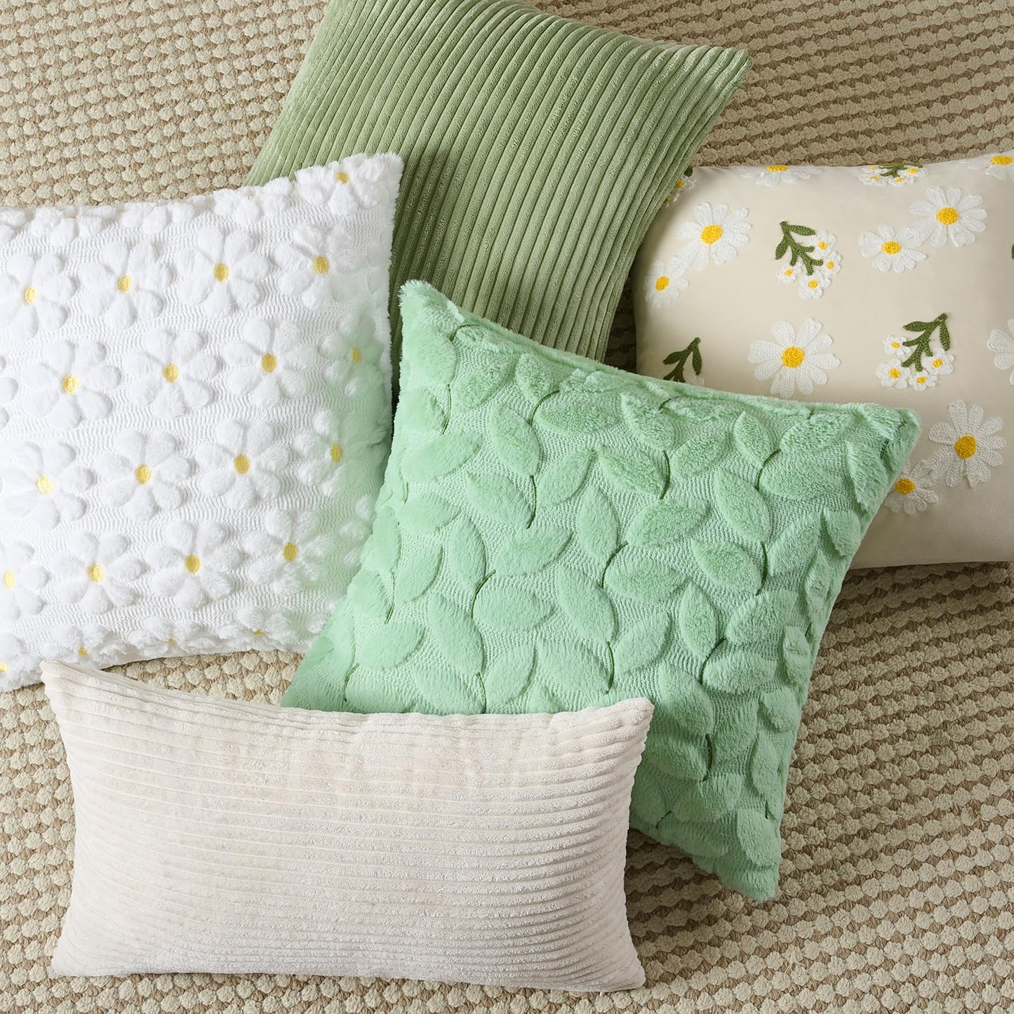 Softalker Spring Summer Outdoor Floral Throw Pillow Covers 18 x 18 Inch Set of 1, Farmhouse Embroidered Decorative Flowers Cushion Covers, Soft Velvet Pillow Cases for Couch Sofa Home Decor, Beige