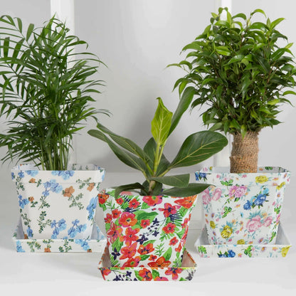 XINAOBAOLUO Plastic Plant Pots Printed Flower Pot with Pallet Container Indoor Outdoor of Your Room,Garden Office and Balcony Decor Modern Decorative Gardening Containers