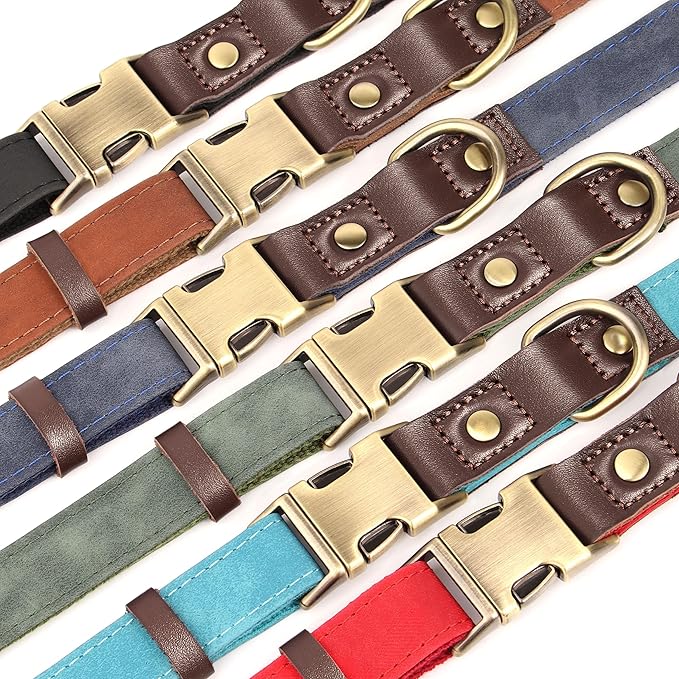 Didog Soft PU Leather Dog Collar for Large Dogs,Classic Adjustable Wide Dog Collars with Quick Release Metal Buckle,Easy Clean and Comfortable with Nylon Lining,Red,XL Neck 20-27", Width 1¼"