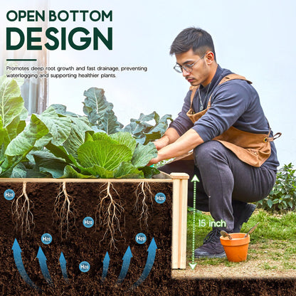 AMERLIFE 8x4 Ft Wood Raised Garden Bed, Durable 15 Inch Depth Planter Box for Vegetables, Herbs, and Flowers, Ideal for Outdoor Gardening with Open Base