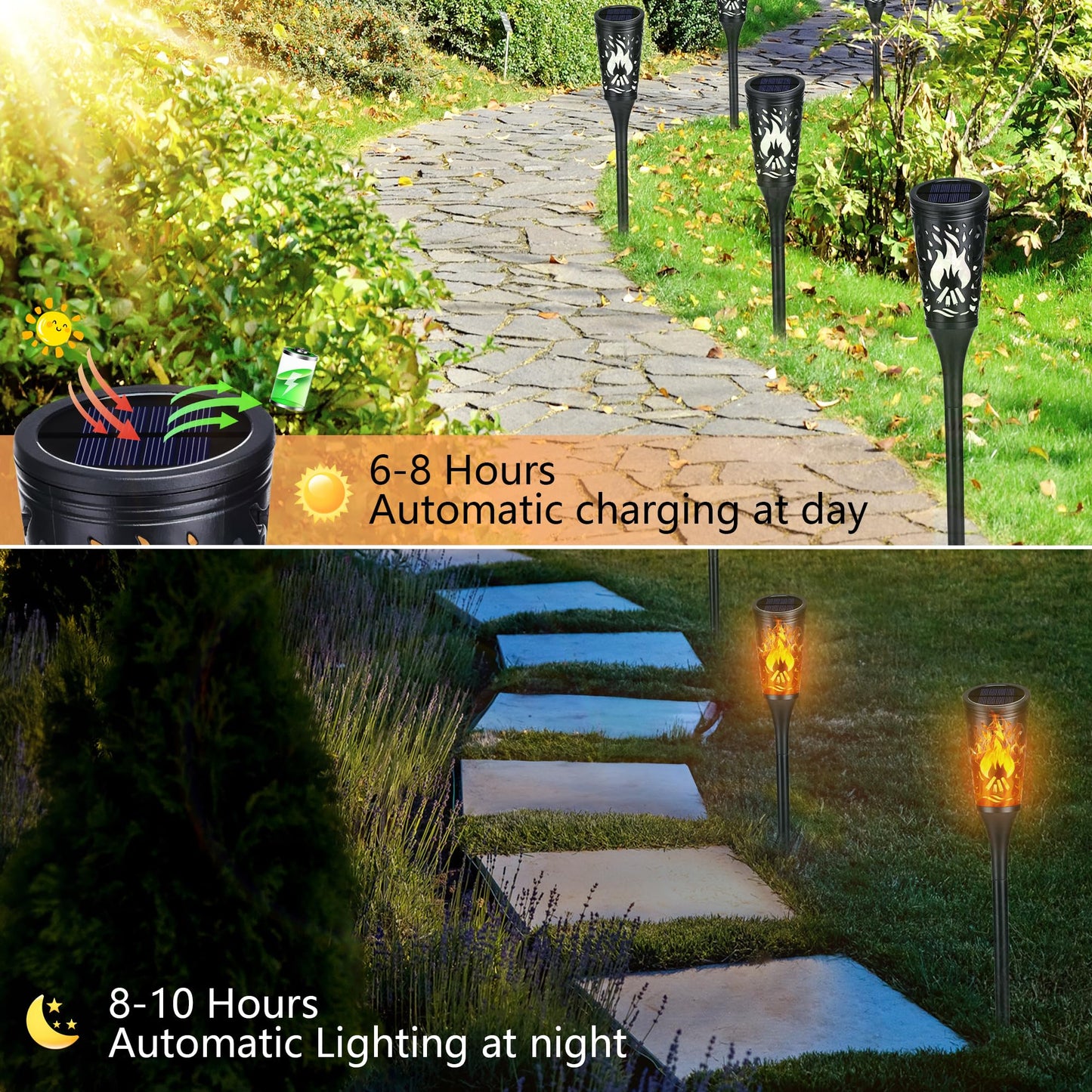 Toodour Solar Lights Outdoor, 6 Pack Solar Torch Lights with Flickering Flame, IP65 Waterproof Yard Lights Landscape Decoration Lighting for Outside Garden Lawn Pathway Patio Decorations