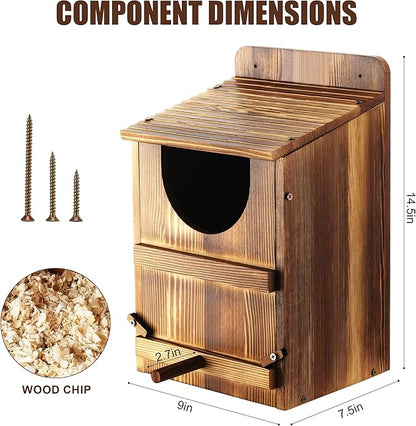 Owl House, Barn Owl Nesting Box with Bird Stand and Wood Shavings, Large Wooden Screech Nesting Box for Outside, Nest Box for Wild Birds, Barn, Screech, Eagle, 1 Set