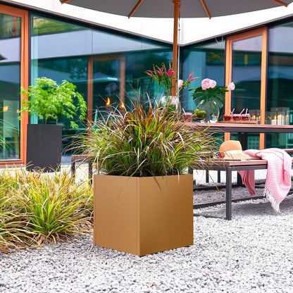 Meyoppm 24"x24"x25" Corten Steel Planter Box, Rustic Metal Planter with Drainage Holes, Rust & Weather Resistant for Patio Garden Indoor Outdoor Commercial Use